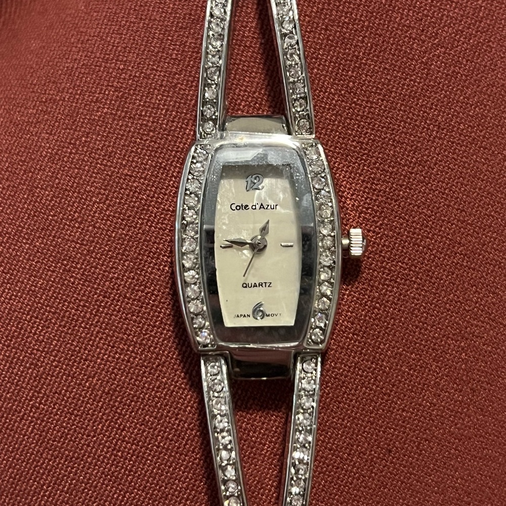 Côte d’Azur Silver Color Crystal Women's Quartz Watch - with rhinestones
